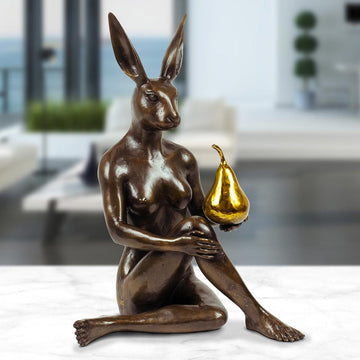 Rabbitwoman Thought a Pear in the Hand Is Worth Two in the Bush (Bronze Sculpture)