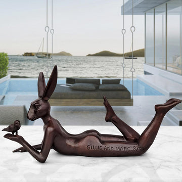 Rabbitwoman Thought a Bird in the Hand Is Always Better (Bronze Sculpture, Miniature)