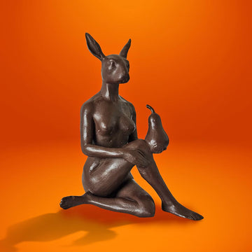 The Pearfect Rabbit (Bronze Sculpture, Pocket Size)