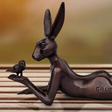 Rabbitwoman Thought a Bird in the Hand Is Always Better (Bronze Sculpture, Miniature)