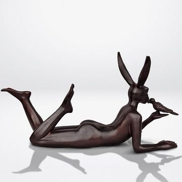 Rabbitwoman Thought a Bird in the Hand Is Always Better (Bronze Sculpture, Miniature)