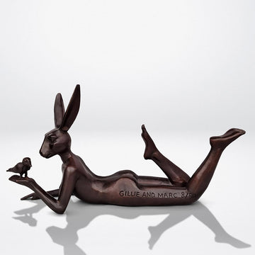 Rabbitwoman Thought a Bird in the Hand Is Always Better (Bronze Sculpture, Miniature)