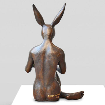 Rabbitwoman Thought a Pear in the Hand Is Worth Two in the Bush (Bronze Sculpture)