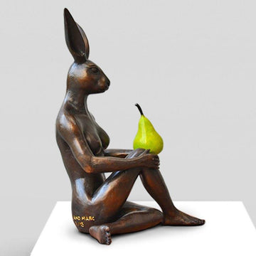 Rabbitwoman Thought a Pear in the Hand Is Worth Two in the Bush (Bronze Sculpture)