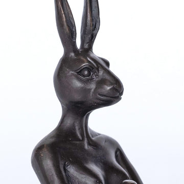 Rabbitwoman thinks big (Bronze Sculpture, Pocket Size)