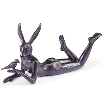 Rabbitwoman Thought a Bird in the Hand Is Always Better (Bronze Sculpture, Miniature)