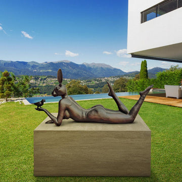 Rabbitwoman Thought a Bird in the Hand Is Always Much Better (Bronze Sculpture, Mid-Size)