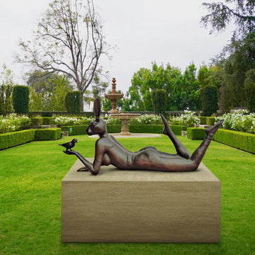 Rabbitwoman Thought a Bird in the Hand Is Always Much Better (Bronze Sculpture, Mid-Size)