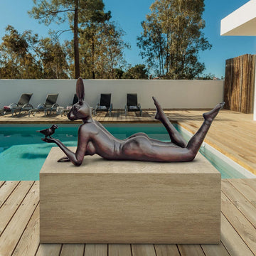 Rabbitwoman Thought a Bird in the Hand Is Always Much Better (Bronze Sculpture, Mid-Size)