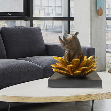 The rhino was in golden bloom (Bronze Sculpture, Small)