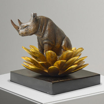 The rhino was in golden bloom (Bronze Sculpture, Small)