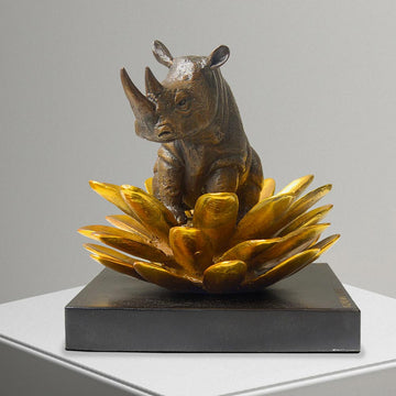 The rhino was in golden bloom (Bronze Sculpture, Small)