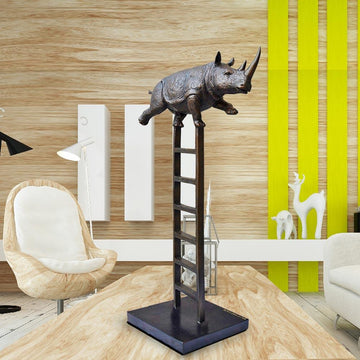 Rhino Reaches New Heights (Bronze Sculpture)