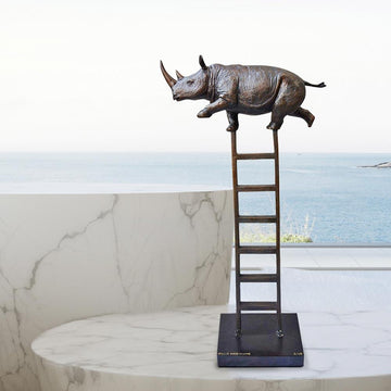 Rhino Reaches New Heights (Bronze Sculpture)