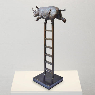 Rhino Reaches New Heights (Bronze Sculpture)