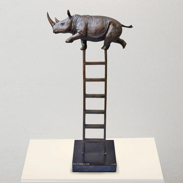 Rhino Reaches New Heights (Bronze Sculpture)
