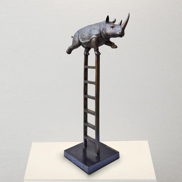 Rhino Reaches New Heights (Bronze Sculpture)