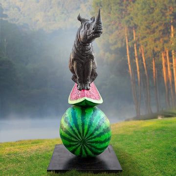 Rhinos Love Watermelons Big Time (Bronze Sculpture)
