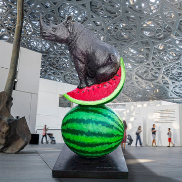 Rhinos Love Watermelons Big Time (Bronze Sculpture)