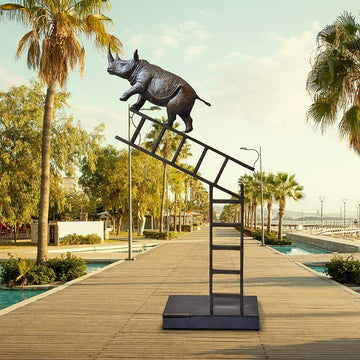 Rhinos on the Up and Up Forever (Bronze Sculpture)