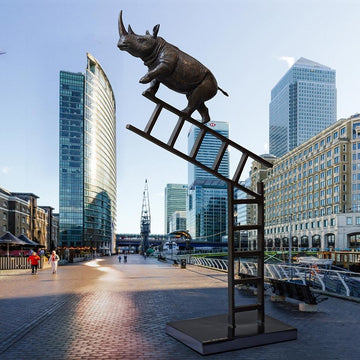 Rhinos on the Up and Up Forever (Bronze Sculpture)
