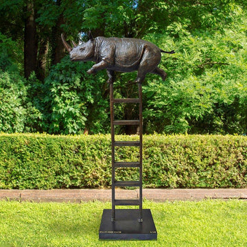 Rhino Reaches New Heights Above It All (Bronze Sculpture)