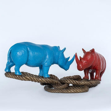 Rhino Lovers on Rope (Bronze Sculpture)