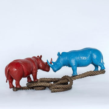 Rhino Lovers on Rope (Bronze Sculpture)