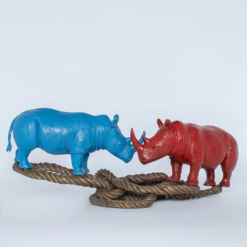 Rhino Lovers on Rope (Bronze Sculpture)