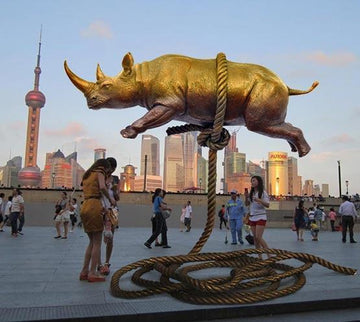 The Rhino's flight for freedom (Bronze Sculpture)