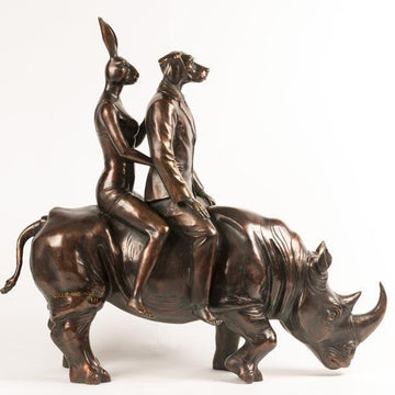 They were the rhino riders in love (Bronze Sculpture)