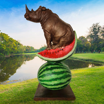 Rhinos Love Watermelons Big Time (Bronze Sculpture)