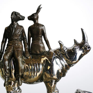 Rhinos Are Balanced with a Little Love from Their Friends (Bronze Sculpture)