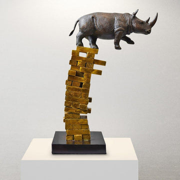 If Rhinos Get Knocked Down They Will Get Back Up Again (Bronze Sculpture)
