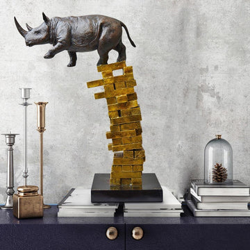 If Rhinos Get Knocked Down They Will Get Back Up Again (Bronze Sculpture)
