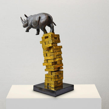 If Rhinos Get Knocked Down They Will Get Back Up Again (Bronze Sculpture)