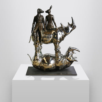Rhinos Are Balanced with a Little Love from Their Friends (Bronze Sculpture)