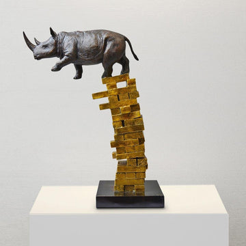 If Rhinos Get Knocked Down They Will Get Back Up Again (Bronze Sculpture)