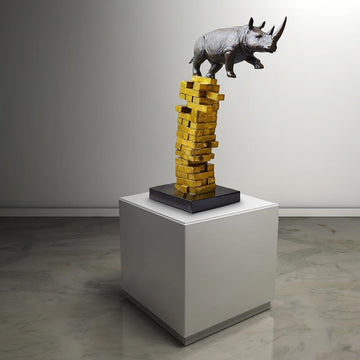 If Rhinos Get Knocked Down They Will Get Back Up Again (Bronze Sculpture)
