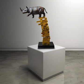 If Rhinos Get Knocked Down They Will Get Back Up Again (Bronze Sculpture)