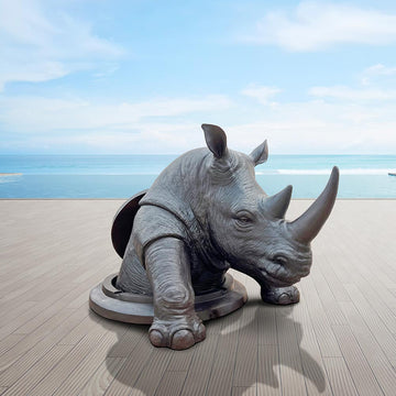 The Rhino Came Out to See the World (Bronze Sculpture, Mid-Size)