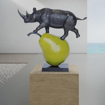 The Rhino and the Pear (Bronze Sculpture, Mid-Size)