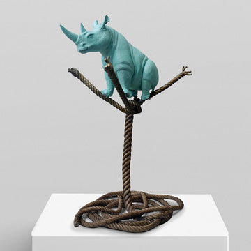 Rhino on a Tree Rope of Life (Bronze Sculpture)