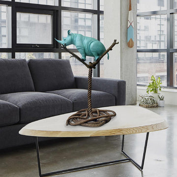 Rhino on a Tree Rope of Life (Bronze Sculpture)