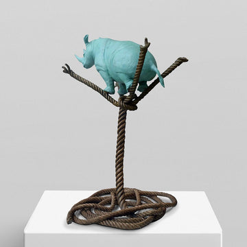 Rhino on a Tree Rope of Life (Bronze Sculpture)