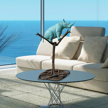 Rhino on a Tree Rope of Life (Bronze Sculpture)