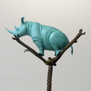 Rhino on a Tree Rope of Life (Bronze Sculpture)