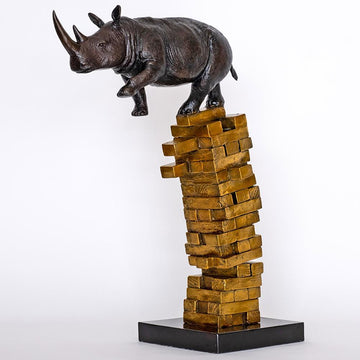If Rhinos Get Knocked Down They Will Get Back Up Again (Bronze Sculpture)
