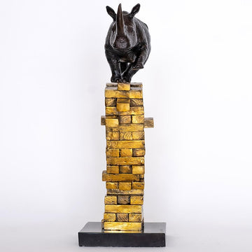 If Rhinos Get Knocked Down They Will Get Back Up Again (Bronze Sculpture)