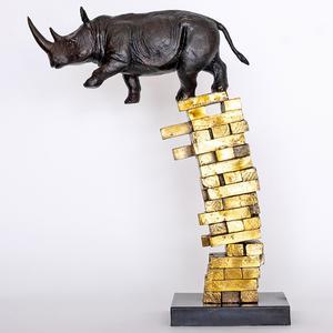 If Rhinos Get Knocked Down They Will Get Back Up Again (Bronze Sculpture)